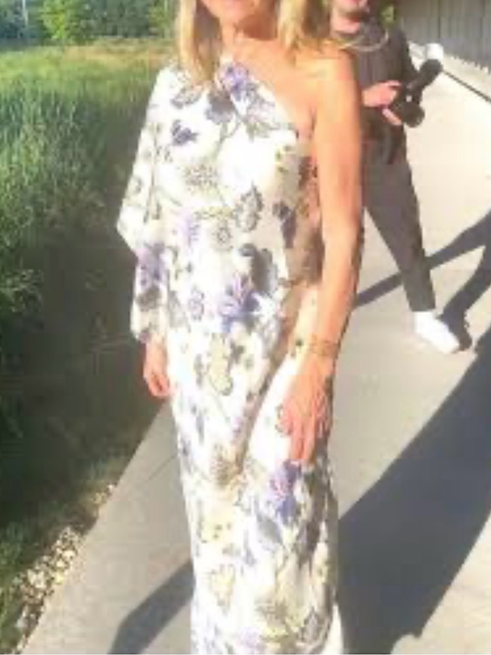 Calypso St. Barth One-Shoulder Floral Maxi Dress in White and Lavender
